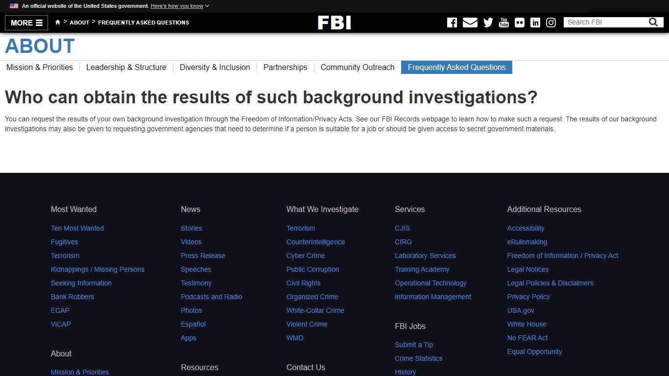 Who can obtain the results of such background investigations? — FBI