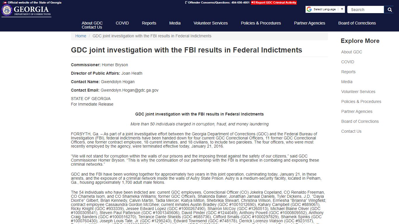 GDC joint investigation with the FBI results in Federal Indictments